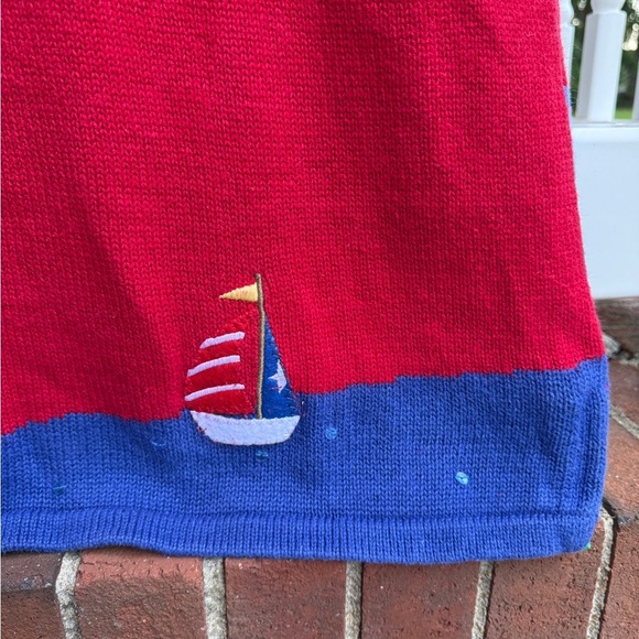 Vintage Boat Nautical Sailing Lighthouse Embroidered Knit Sweater Dress Large - Picture 5 of 5